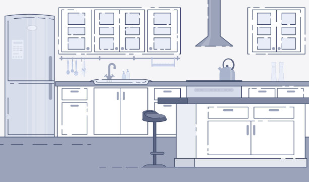 现代厨房宽敞的室内矢量背景图片下载