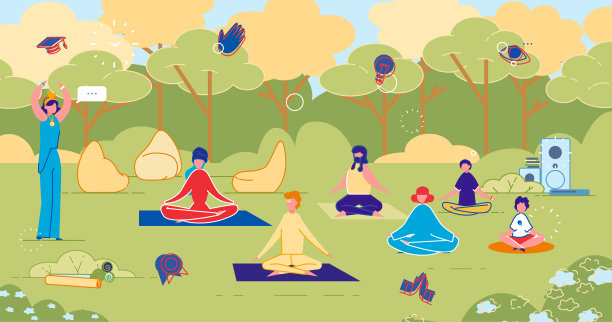 公园健身训练组的户外瑜伽课。图片下载