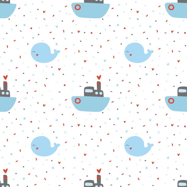 无缝模式与船和鲸鱼。图片下载