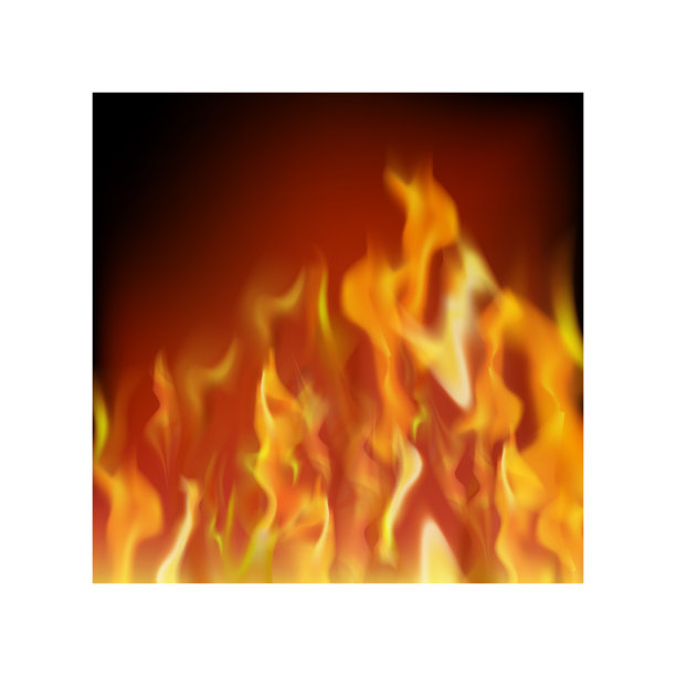 火焰孤立在黑色背景。炽热的红色和黄色燃烧的火焰与飞行的余烬。图片下载