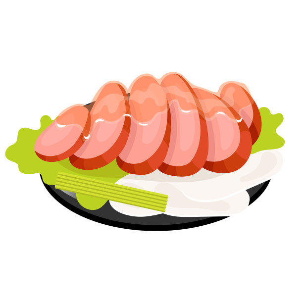 切片猪肉的颜色图标。黑色盘子上的亚洲菜。东方的传统美食。加调味料和沙拉的肉排。中国菜配牛肉和蔬菜。孤立的矢量图图片下载