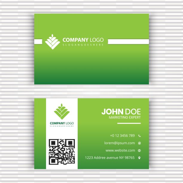 时尚的绿色名片模板，现代和最小的身份证。图片下载