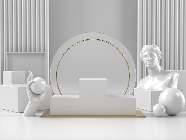 3d渲染图像白色讲台和经典罗马元素美容化妆品或其他品牌。图片下载