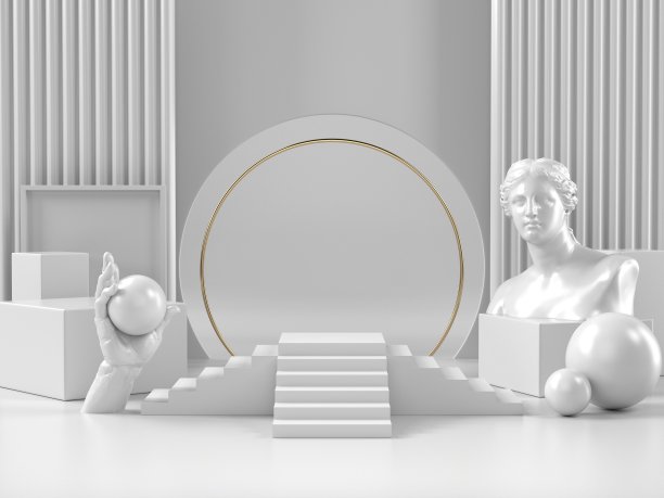 3d渲染图像白色讲台和经典罗马元素美容化妆品或其他品牌。图片下载