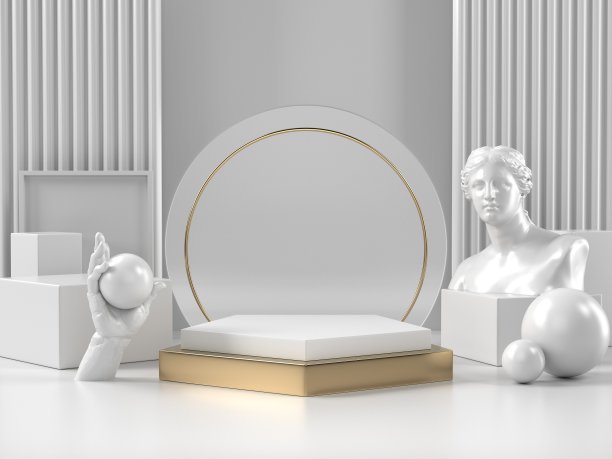 3d渲染图像白色讲台和经典罗马元素美容化妆品或其他品牌。图片下载