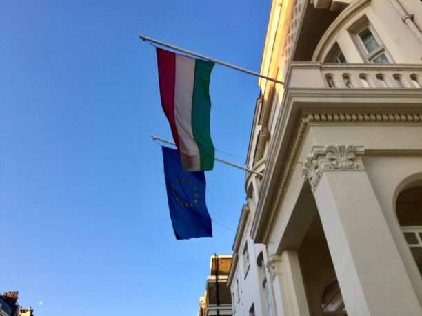 匈牙利和欧盟旗帜图片下载