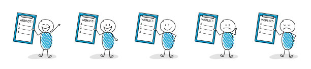 一组有趣的手绘贴纸，上面写着空的愿望清单。向量图片下载