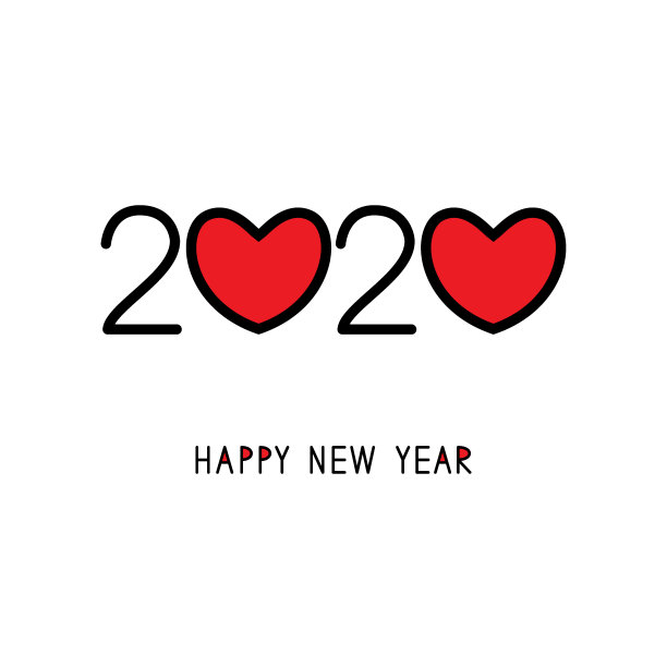 2020年新年快乐。红色的心。图片下载