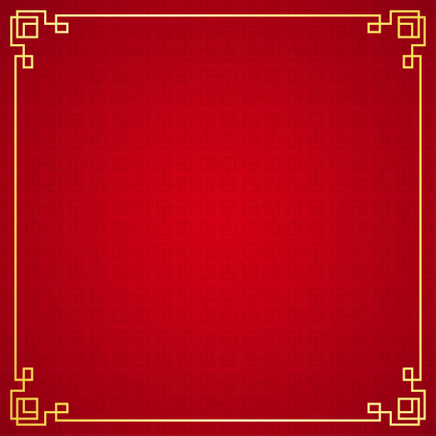 东方中国边界装饰在红色背景，矢量插图图片下载