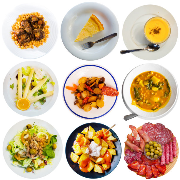 各种西班牙菜孤立在白色背景上图片下载