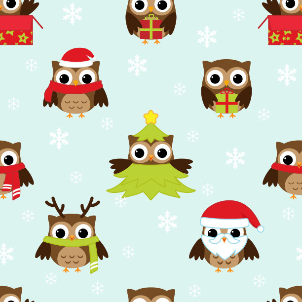 圣诞向量图案与猫头鹰素材图片