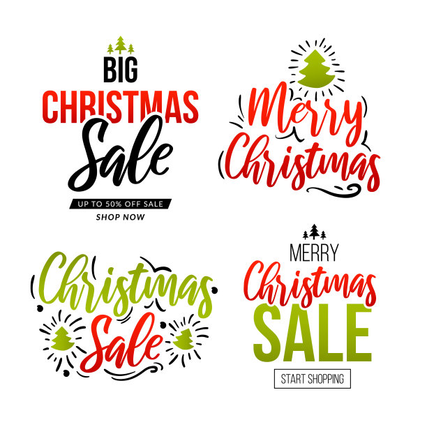 一套圣诞和新年文字标签。图片下载