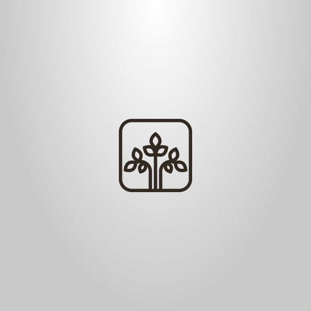 简单的矢量线艺术符号，一个植物的三个分支和叶子在一个方形框架图片下载