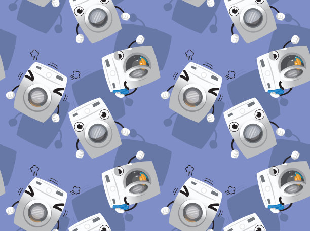 洗衣机人物卡通可爱无缝图案墙纸01图片下载