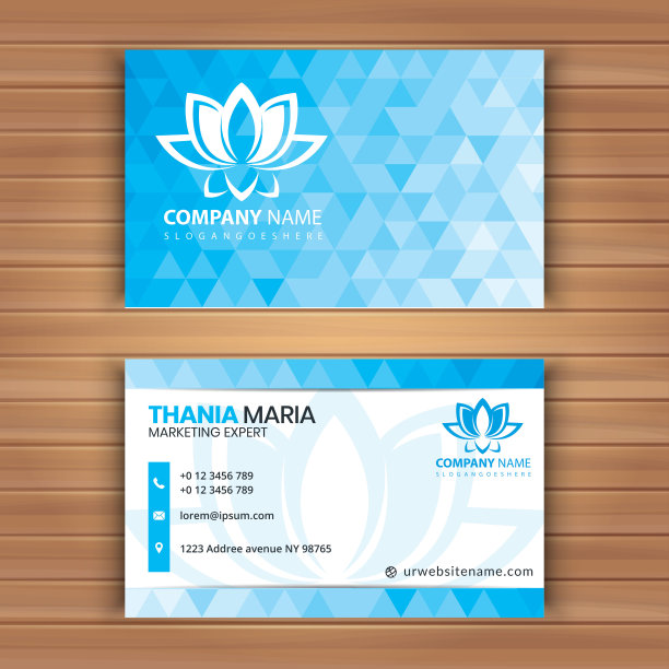 简单的名片设计，几何背景插图，花卉对象设计。图片下载