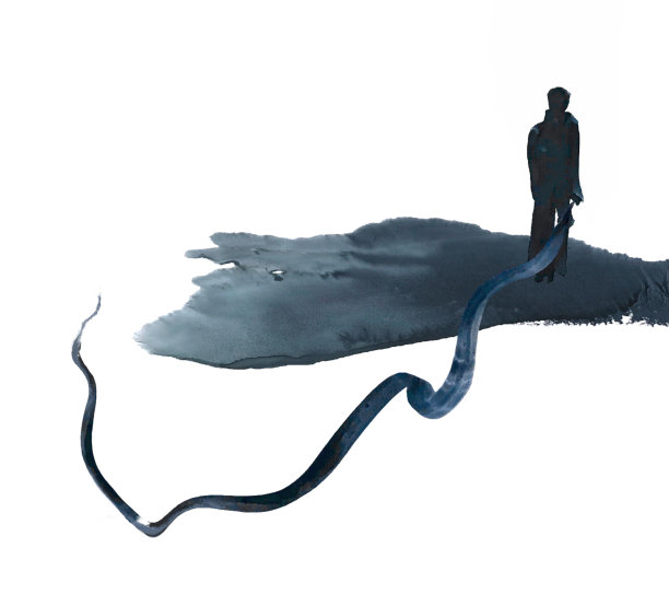 一个孤独的男人的剪影，男人走向远方，说明图片下载