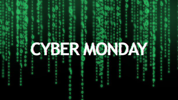 黑色背景的二进制码流上的网络星期一铭文图片下载