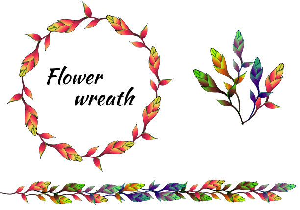 一套彩色花卉图案和矢量花环的笔记和问候。图片下载
