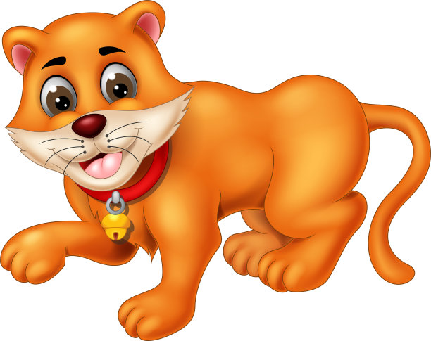 可爱的橙色猫与红色项链卡通图片下载