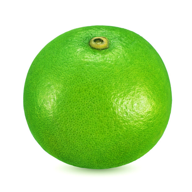 在白色背景上分离的绿色甜的柑橘类水果。图片下载