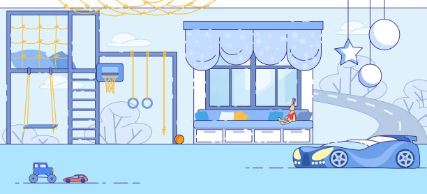 小男孩卧室现代室内平面矢量图片下载