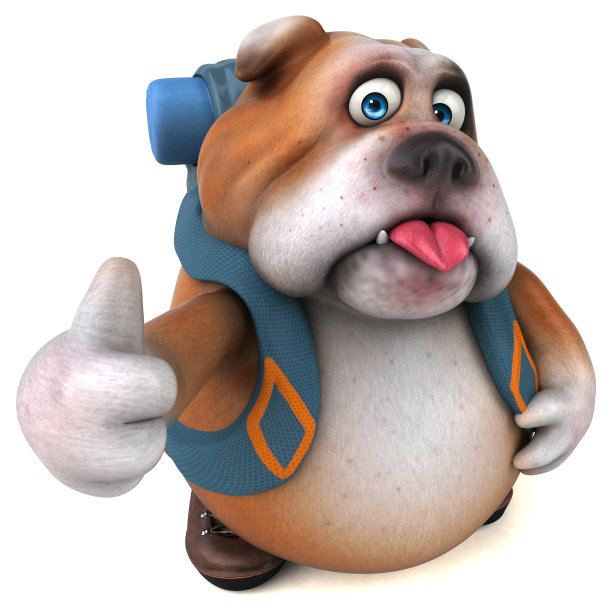 有趣的背包客斗牛犬卡通人物图片下载