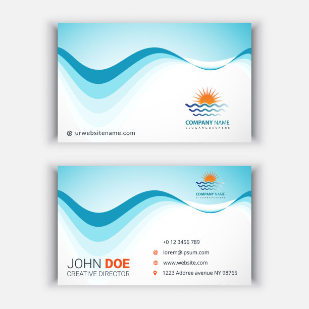 时尚的蓝波名片模板，干净的现代名片设计。图片下载