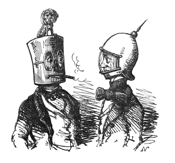 英国讽刺漫画漫画漫画插图-男人戴着独特的太空头盔图片下载