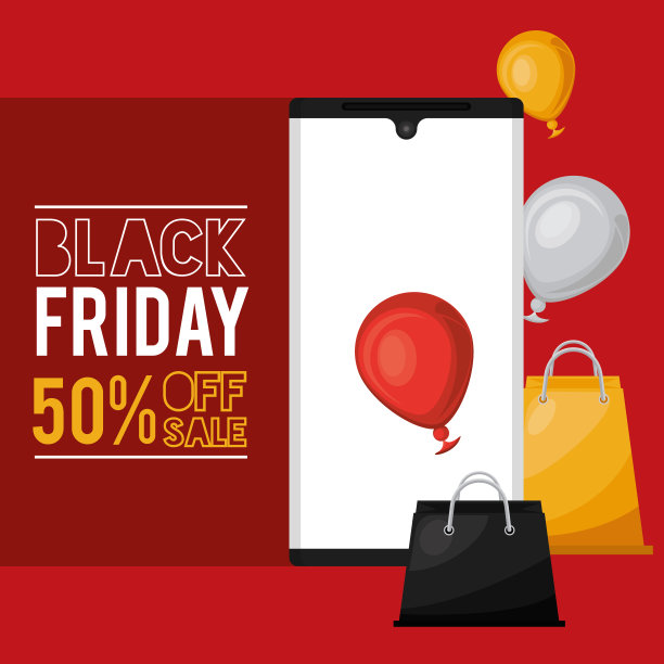 黑色星期五的促销海报上有智能手机和购物袋图片下载