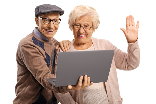 老年夫妇使用在线视频聊天图片下载