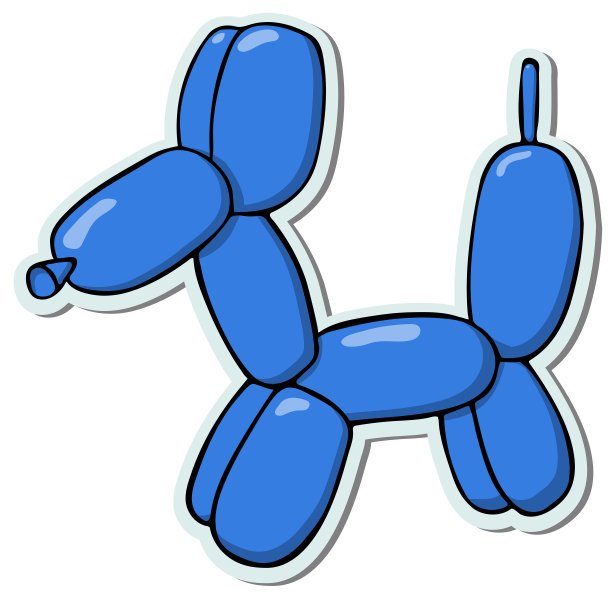 蓝色气球狗作为派对贴纸。孤立的矢量图图片下载