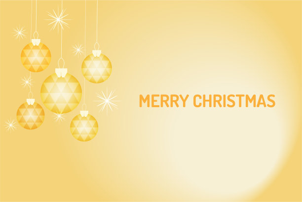 圣诞快乐向量，金色圣诞球挂在黄色的背景图片下载