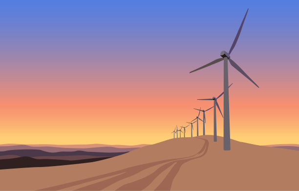 风力涡轮机在早晨的沙子景观图片下载