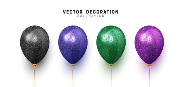 气球孤立在白色背景上。假日元素设计现实气球与金色丝带和蝴蝶结。彩色的气球图片下载