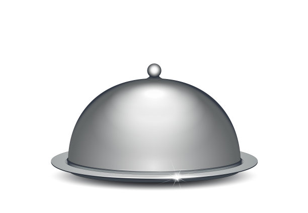 金属餐厅钟钟3D，拉丝不锈钢手套，服务穹顶或钟钟，矢量插图孤立在白色背景图片下载