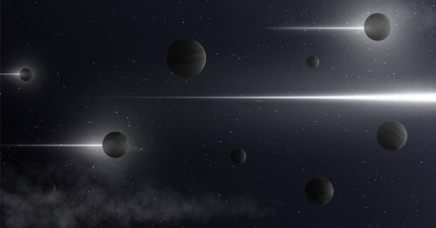 行星3d背景上的恒星和星系。伽马射线的光抽象线穿过空间。图片下载