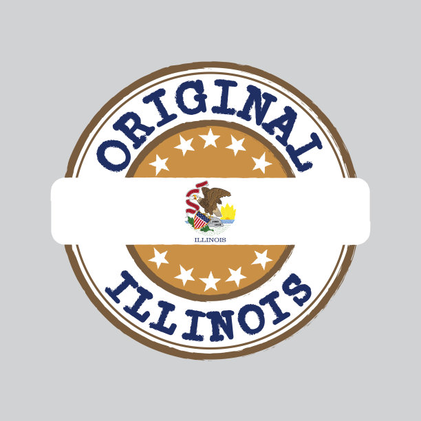 矢量邮票的原始标志和系在中间与伊利诺斯州的国旗，美国。图片下载