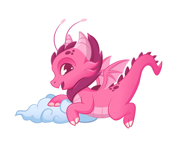 可爱的粉红色小龙，可爱的神话动物角色矢量插图图片下载