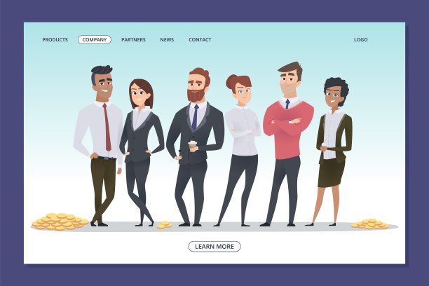 成功的商业团队。团队协作网页模板。商人和硬币矢量插图图片下载