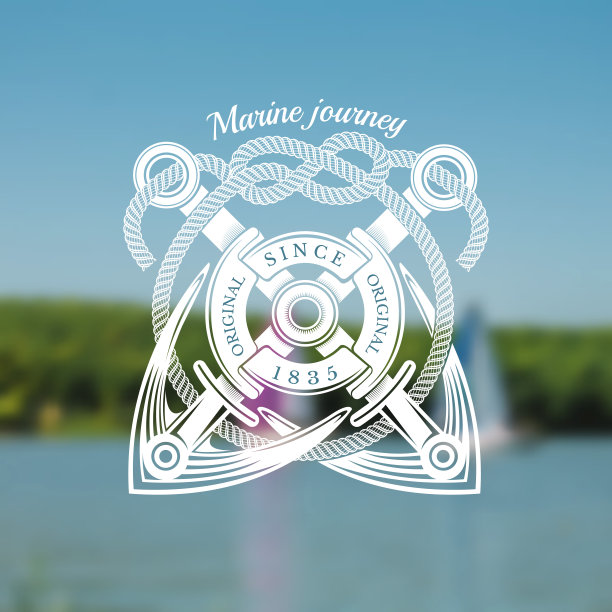 两只锚用绳子交叉。模糊照片背景上的海洋标签图片下载