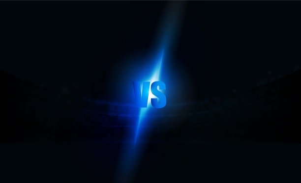 图标红蓝色霓虹灯vs体育和战斗竞争的字母。战斗和比赛，游戏概念竞争。图片下载