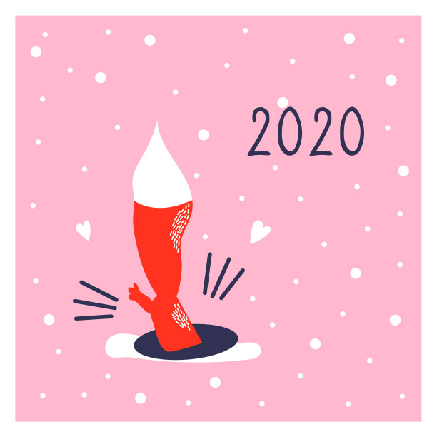 贺卡与可爱的狐狸的图标。新年的海报。有趣的动物跳进一个洞。2020.图片下载