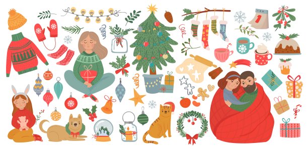 圣诞和新年元素的集合图片下载