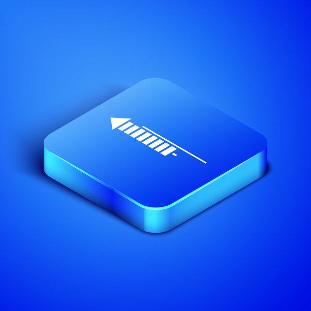 等距烟火火箭图标孤立在蓝色背景。趣味派对的概念。爆炸性的烟火的象征。蓝色方块按钮。矢量图图片下载