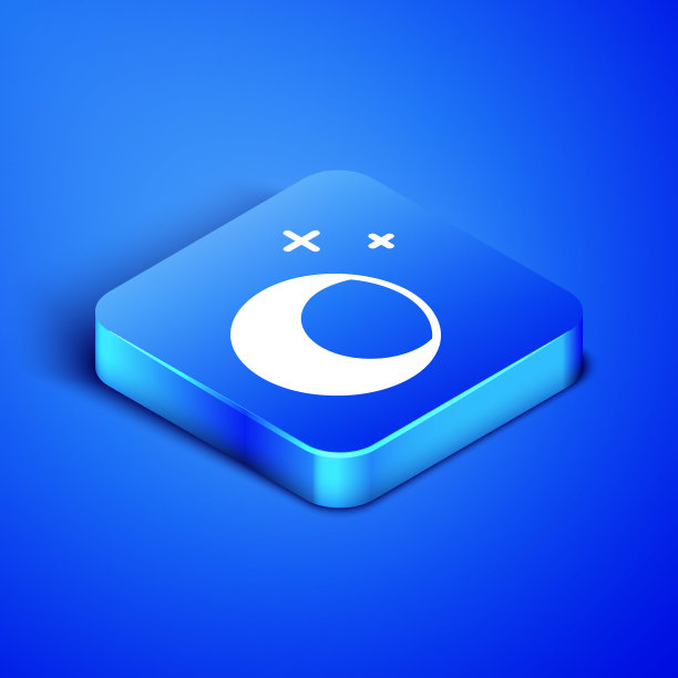 等距月亮和星星图标孤立在蓝色背景。蓝色方块按钮。矢量图图片下载