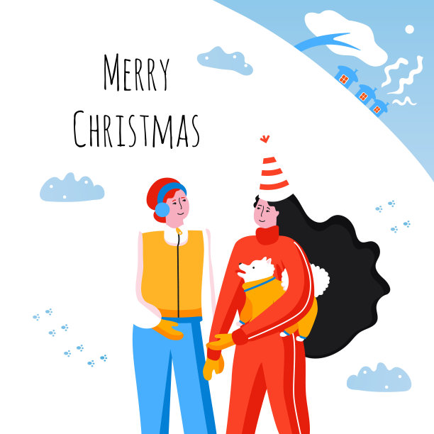 设计模板卡与女人和狗一起户外过年。图片下载