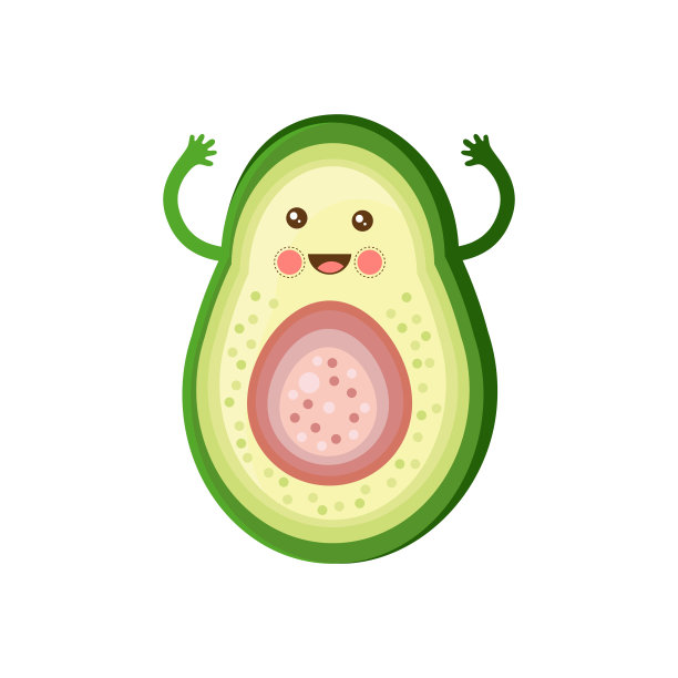 笑牛油果好笑开心。矢量平面卡通人物。卡哇伊插图图标。孤立在白色背景上。水果鳄梨的概念。插图可爱的异国水果。图片下载