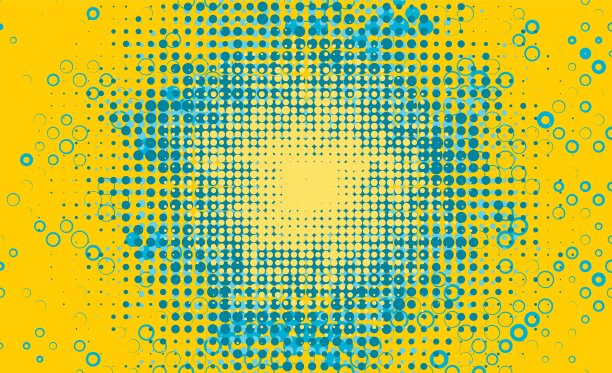 明亮的阳光背景与颜色点。抽象背景与半色调点设计。图片下载