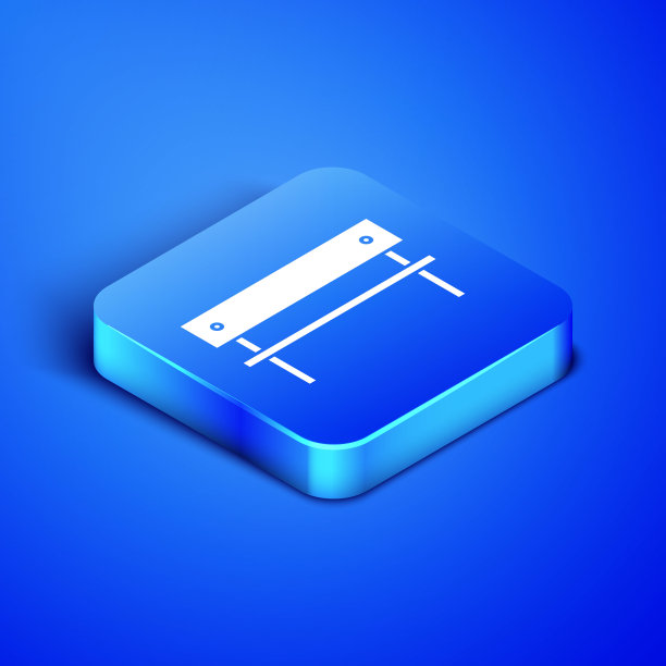 等距长凳图标孤立在蓝色背景。蓝色方块按钮。矢量图图片下载