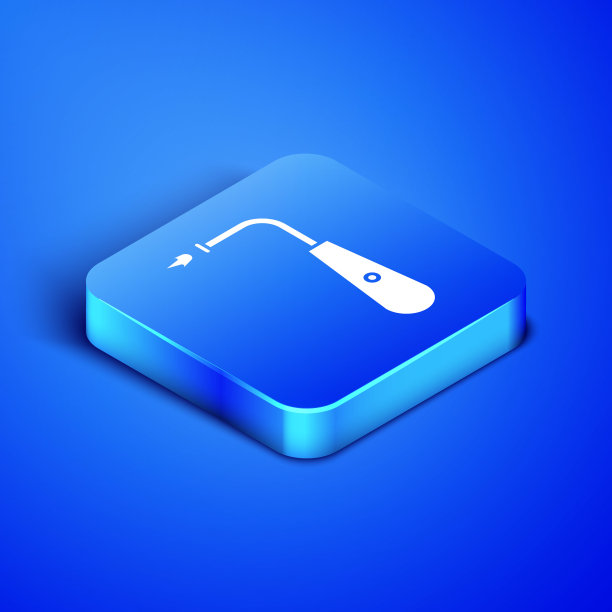 等距长电光灯图标孤立在蓝色背景。蓝色方块按钮。矢量图图片下载